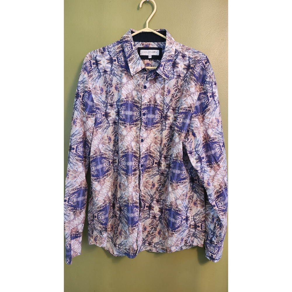 John Lennon Blue‎ Jellyfish Pattern Button Up Shirt Men Size XXL Long Sleeve